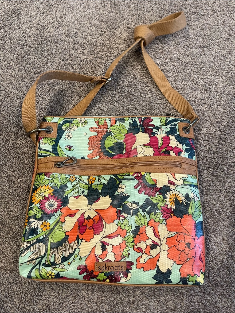 Sakroots Floral Crossbody Bag Boho Canvas Purse Mint Multi Color Shoulder Bag - Picture 1 of 7